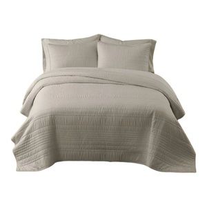 Truly Calm Home for Health Antimicrobial Twin Khaki 2 Piece Quilt Set